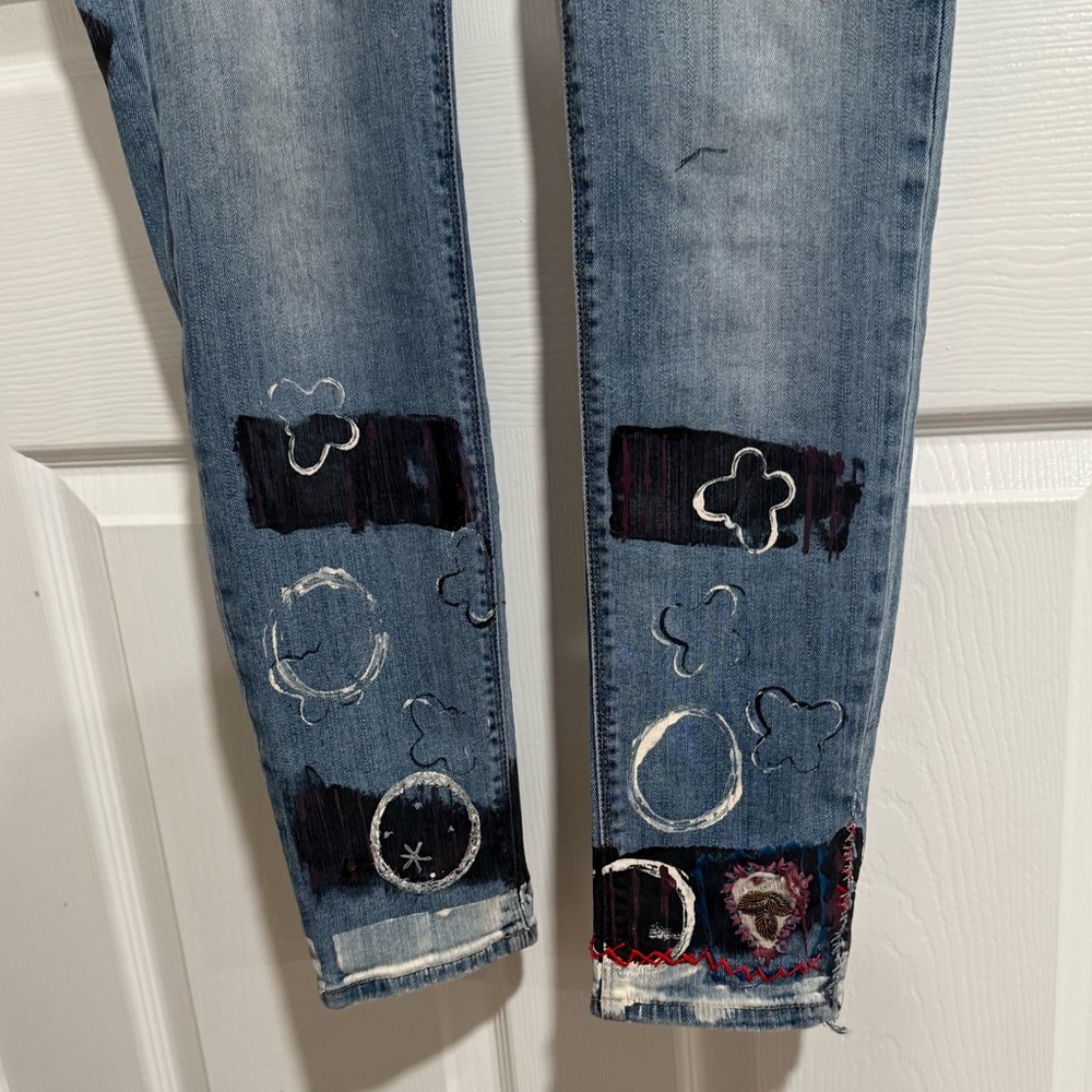 Distressed Blue Jeans With Patchwork Upcycled By … - image 2